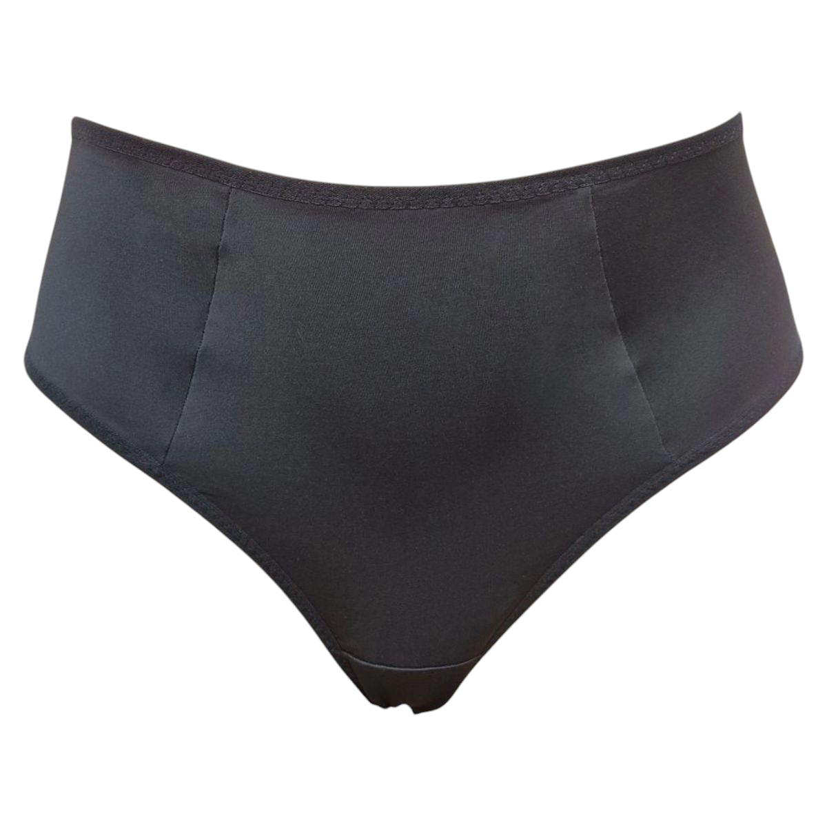 Calcinha Lady preta com cintura alta, frente dupla e fio duplo, conforto e segurança no dia a dia. Plaquinha naughty personalizada na cor dourada, peça artesanal. 